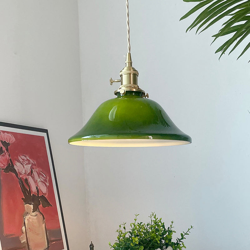 Valentina rustik vintage LED-pendellampa i grön koppar och glas för matsal
