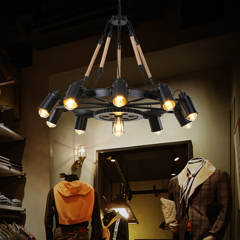 Epoch industriell LED-pendellampa i svart metall/snöre för kafé/bar