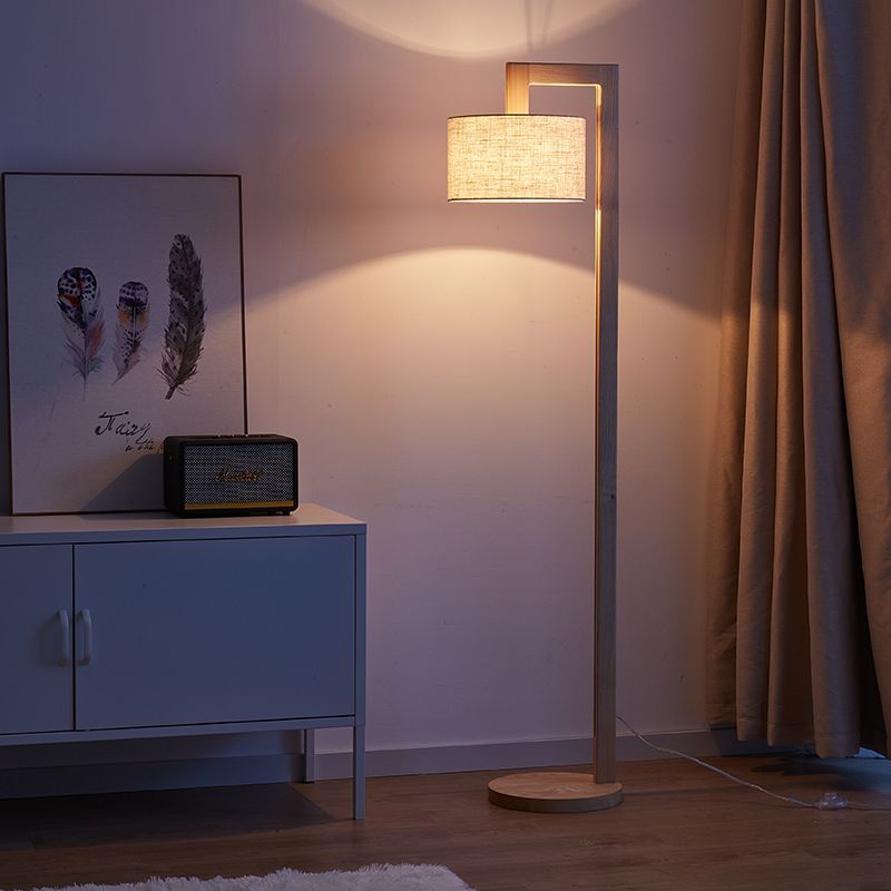 Ozawa japansk gulvlampe med retvinklet arm, beige, træ/stof