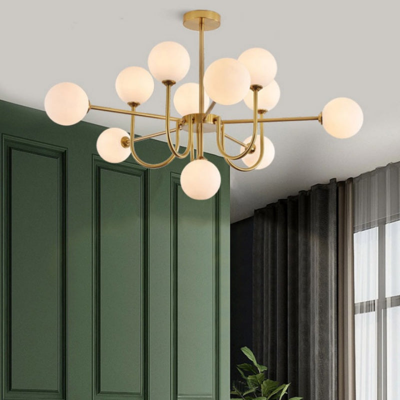 Valentina moderne LED-loftslampe i guld og glas til stue/spisestue/soveværelse