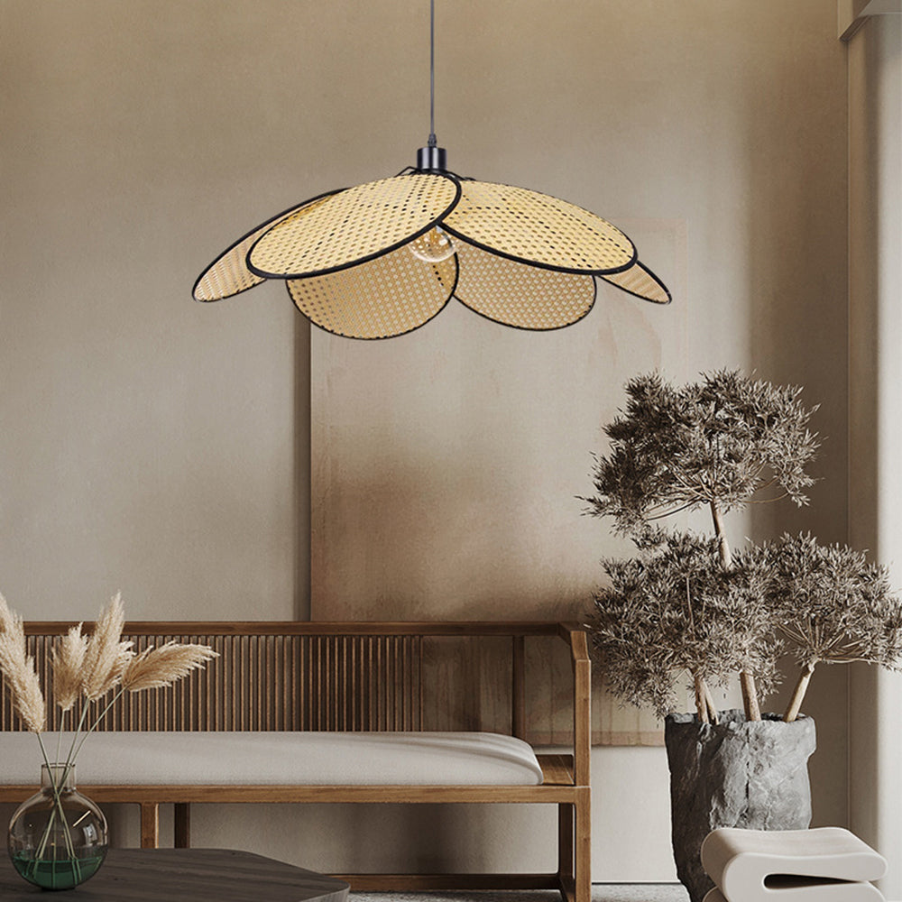 Ritta pendellampe i pileflet i wabi-sabi-stil, sort/hvid