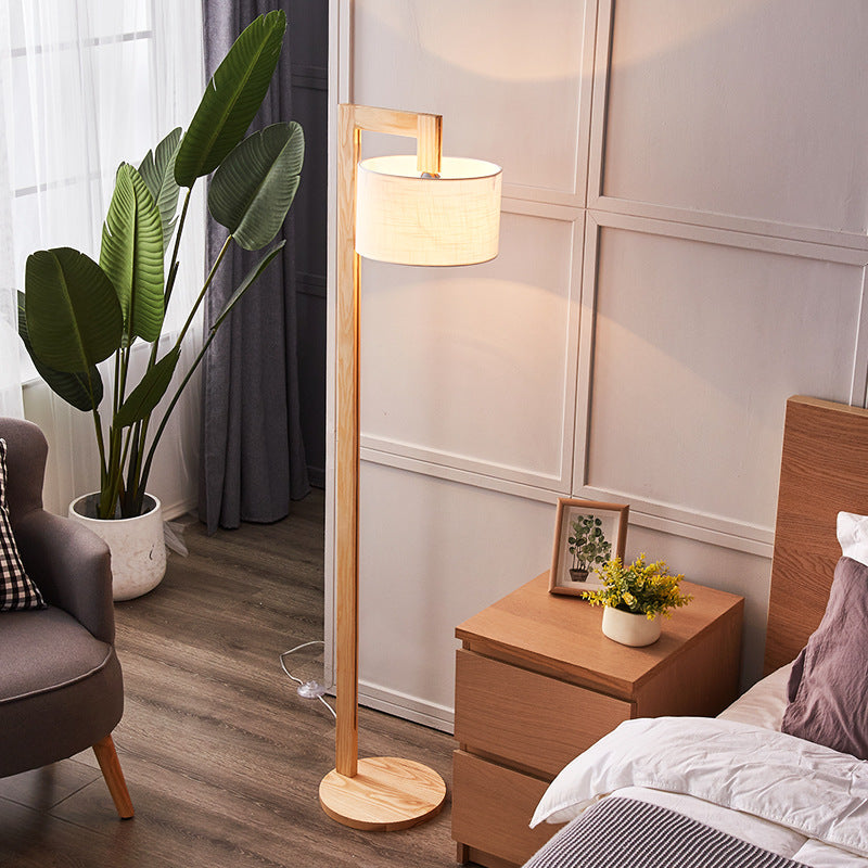 Ozawa japansk gulvlampe med retvinklet arm, beige, træ/stof