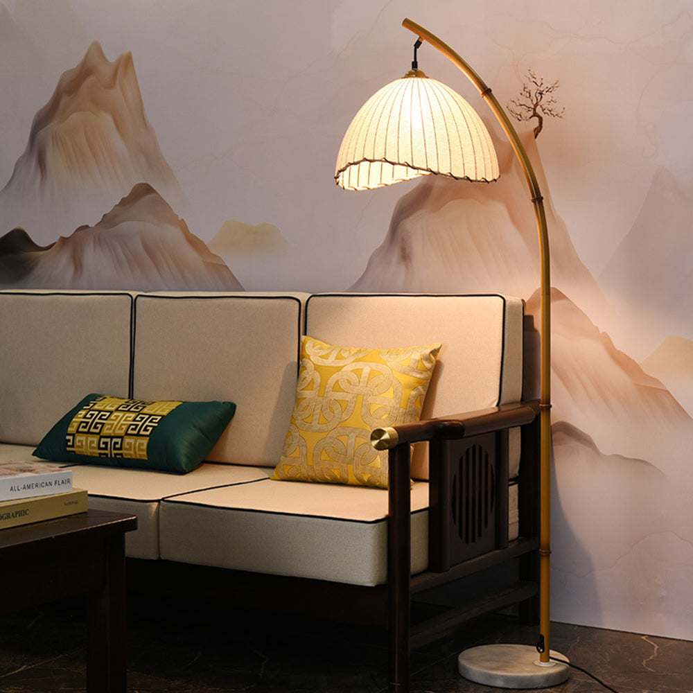 Muto Vintage Bamboo Shape Metal/Fabric Floor Lamp, White