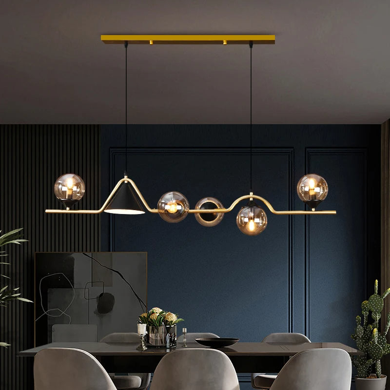 Arisha Modern LED-riippuvalaisin, mustaa/kullanväristä lasia, olohuoneeseen/makuuhuoneeseen