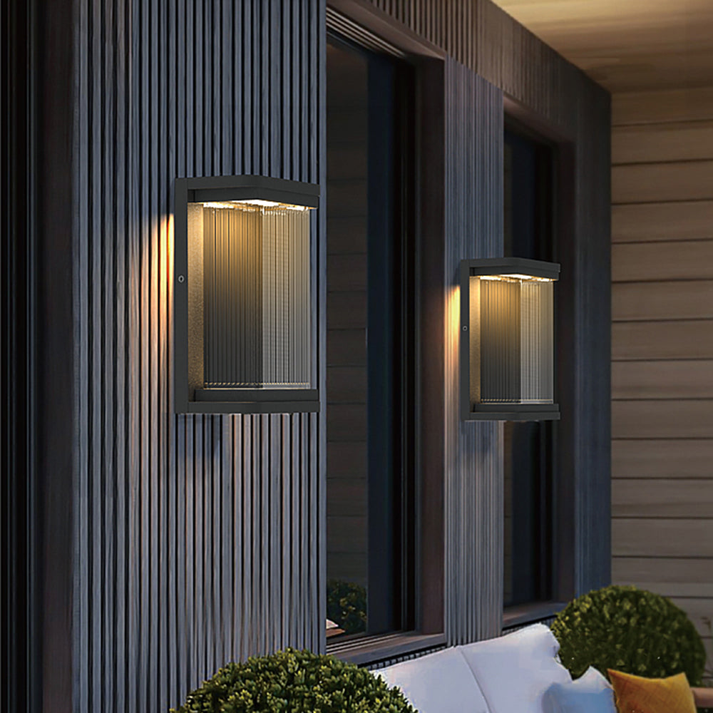 Ray Minimalist Rectangular Glass Outdoor Wall Lamp, Black