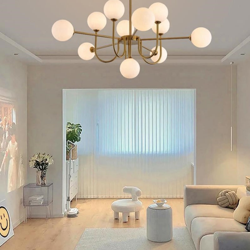 Valentina moderne LED-loftslampe i guld og glas til stue/spisestue/soveværelse
