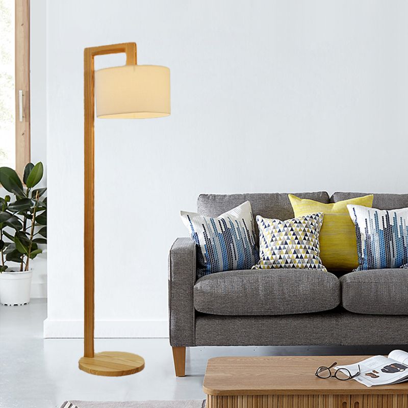 Ozawa japansk gulvlampe med retvinklet arm, beige, træ/stof