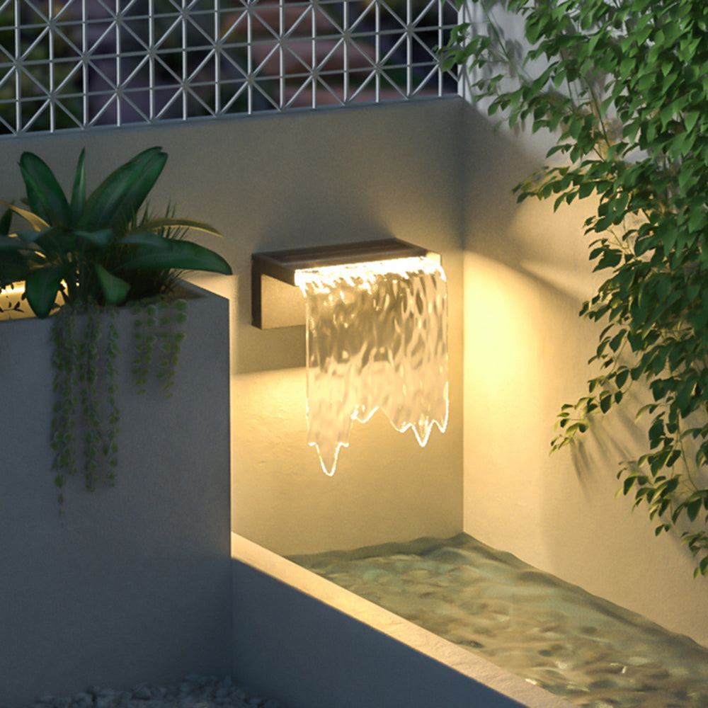 Ray Modern Minimalist Water Texture Metal/ Solar Waterproof Outdoor Wall Lamp, Black