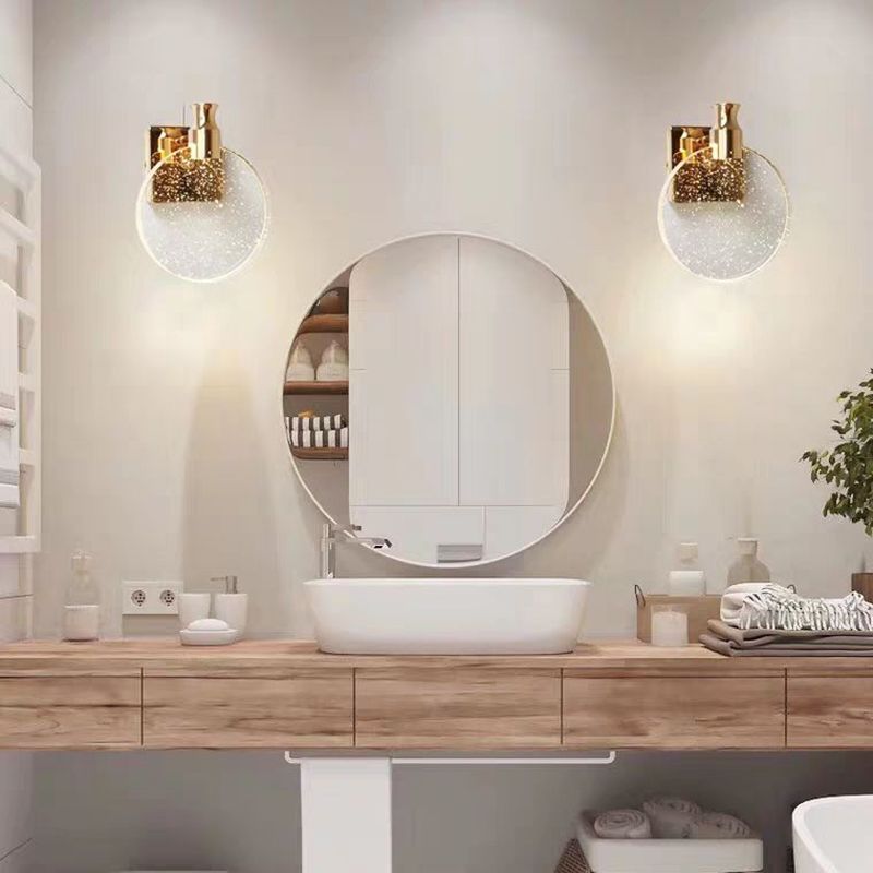 Kristy modern rund vägglampa med kristall för sminkbord, guld/krom