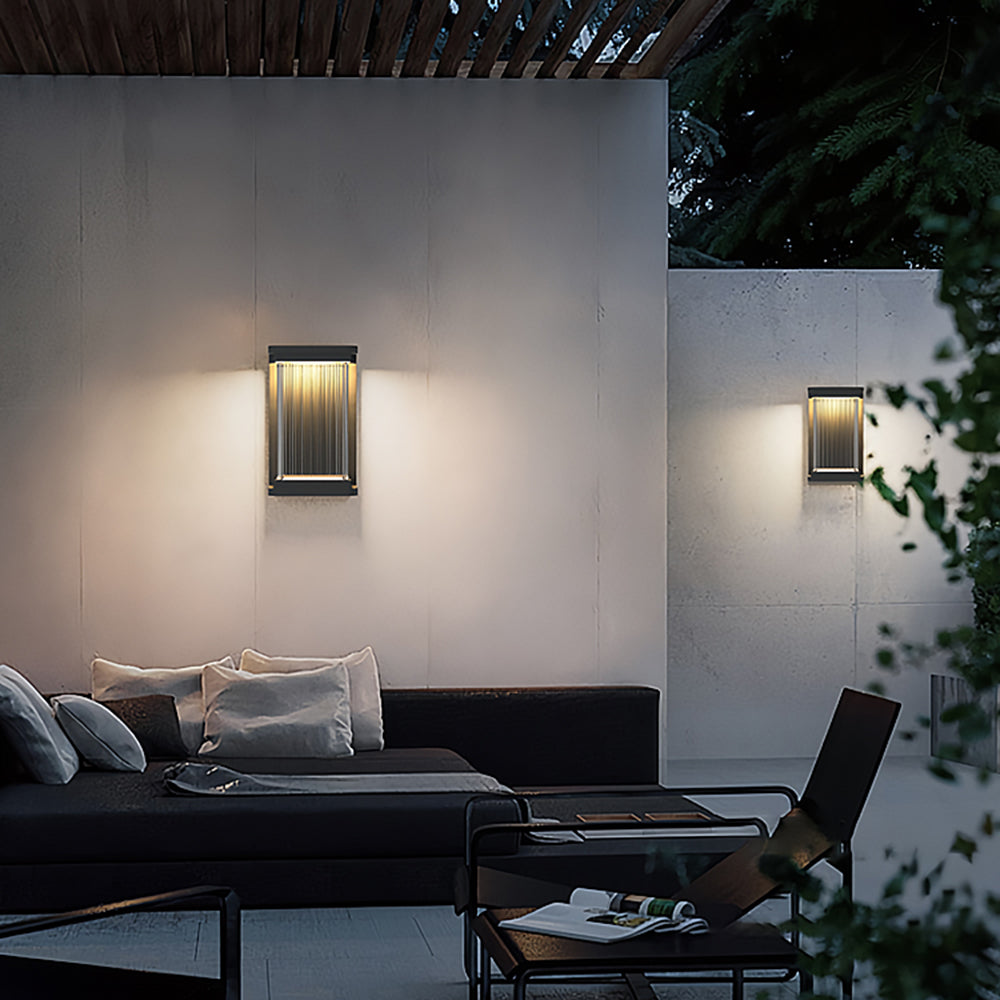 Ray Minimalist Rectangular Glass Outdoor Wall Lamp, Black