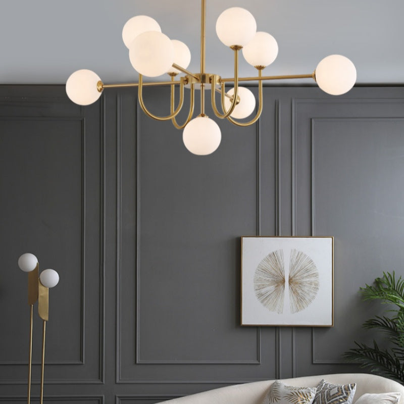 Valentina moderne LED-loftslampe i guld og glas til stue/spisestue/soveværelse