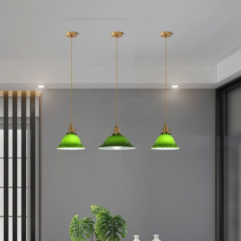 Valentina rustik vintage LED-pendellampa i grön koppar och glas för matsal