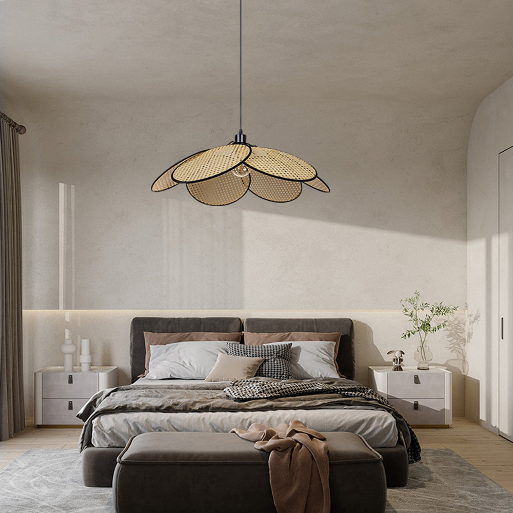 Ritta pendellampe i pileflet i wabi-sabi-stil, sort/hvid