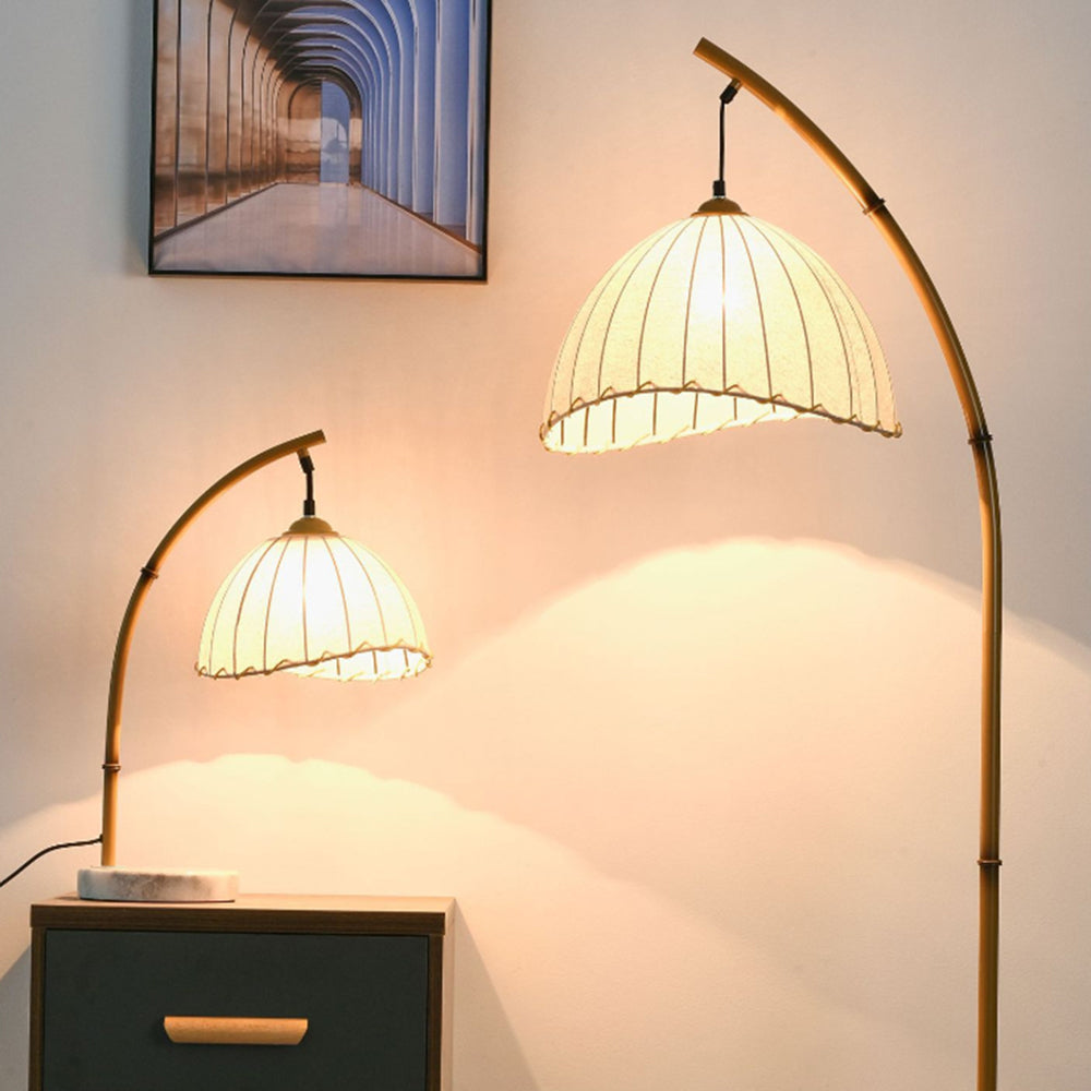 Muto Vintage Bamboo Shape Metal/Fabric Floor Lamp, White