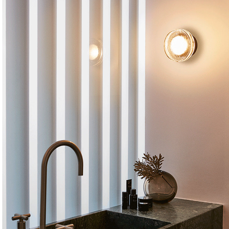 Ray modern miniutomhusvägglampa med bubblor i metall/glas, transparent