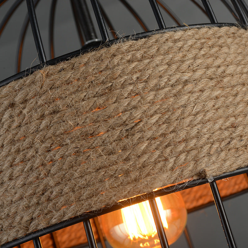 Epoch Design LED-pendellampe som fuglebur i metal/reb til café/bar/restaurant