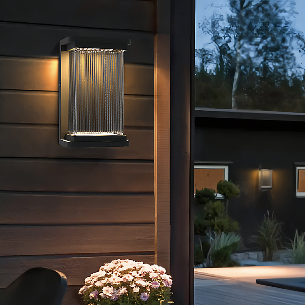 Ray Minimalist Rectangular Glass Outdoor Wall Lamp, Black