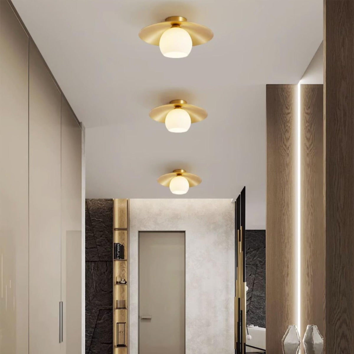 Arisha nordisk retro LED-loftlampe i metal og glas til gang