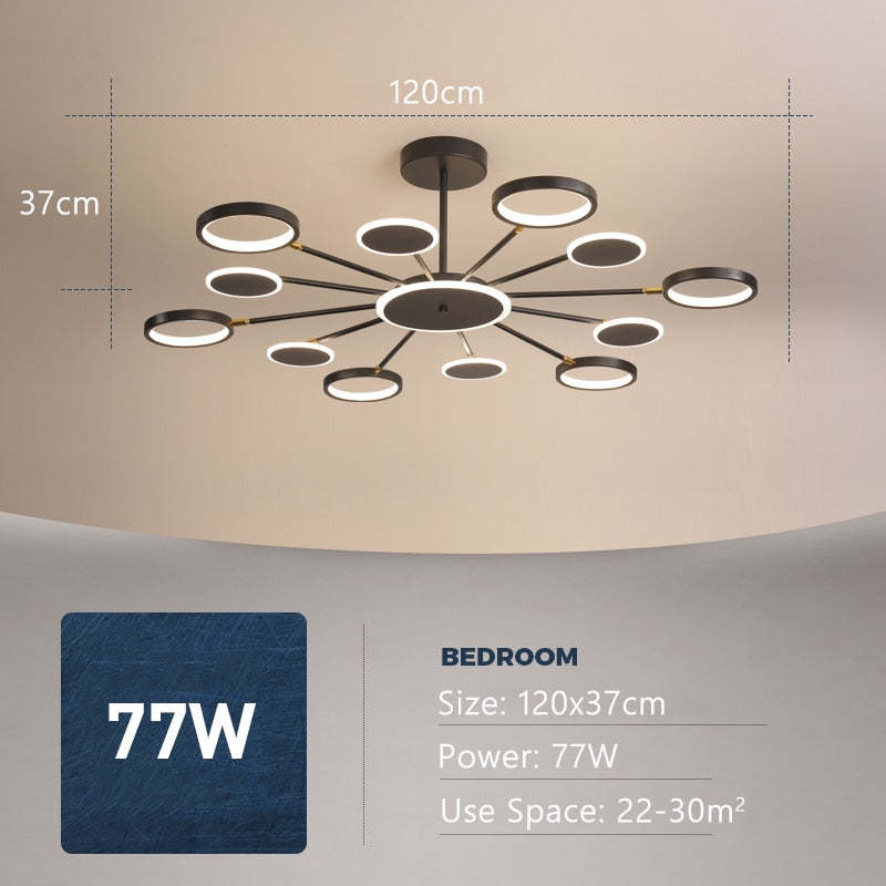 Arisha moderni LED-kattokruunu, geometrinen, musta, himmennettävä