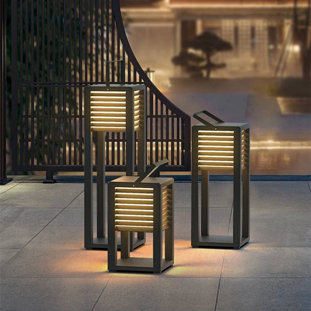 Ray Vintage Cuboid Metal Outdoor Floor Lamp, Black