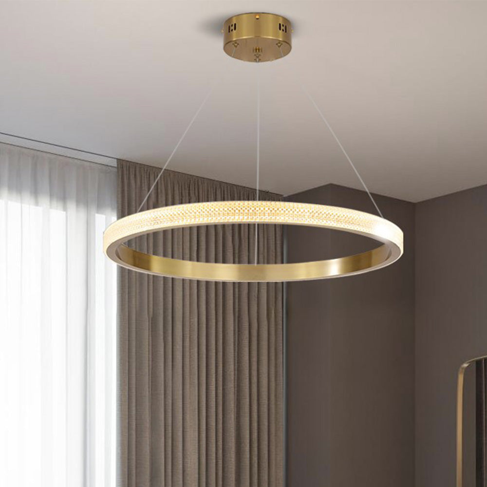 Kristy nútímalegt hringlaga LED-hengi úr málmi/akrýl, svart/gull