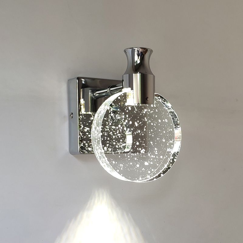Kristy modern rund vägglampa med kristall för sminkbord, guld/krom