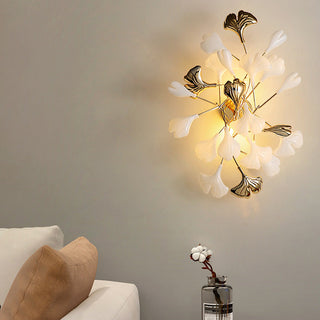 Olivia Modern LED Dekorativ Gingko Vägglampa Metall Keramik Vit/Guld Vardagsrum/Matsal/Sovrum