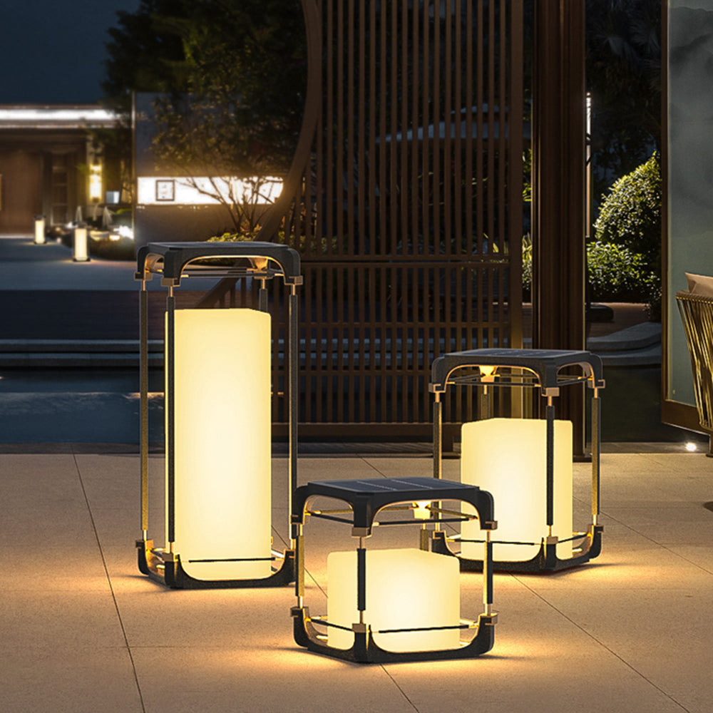 Ray Simple Cube/Cuboid Outdoor Floor Lamp, Hardwired/Solar, Black