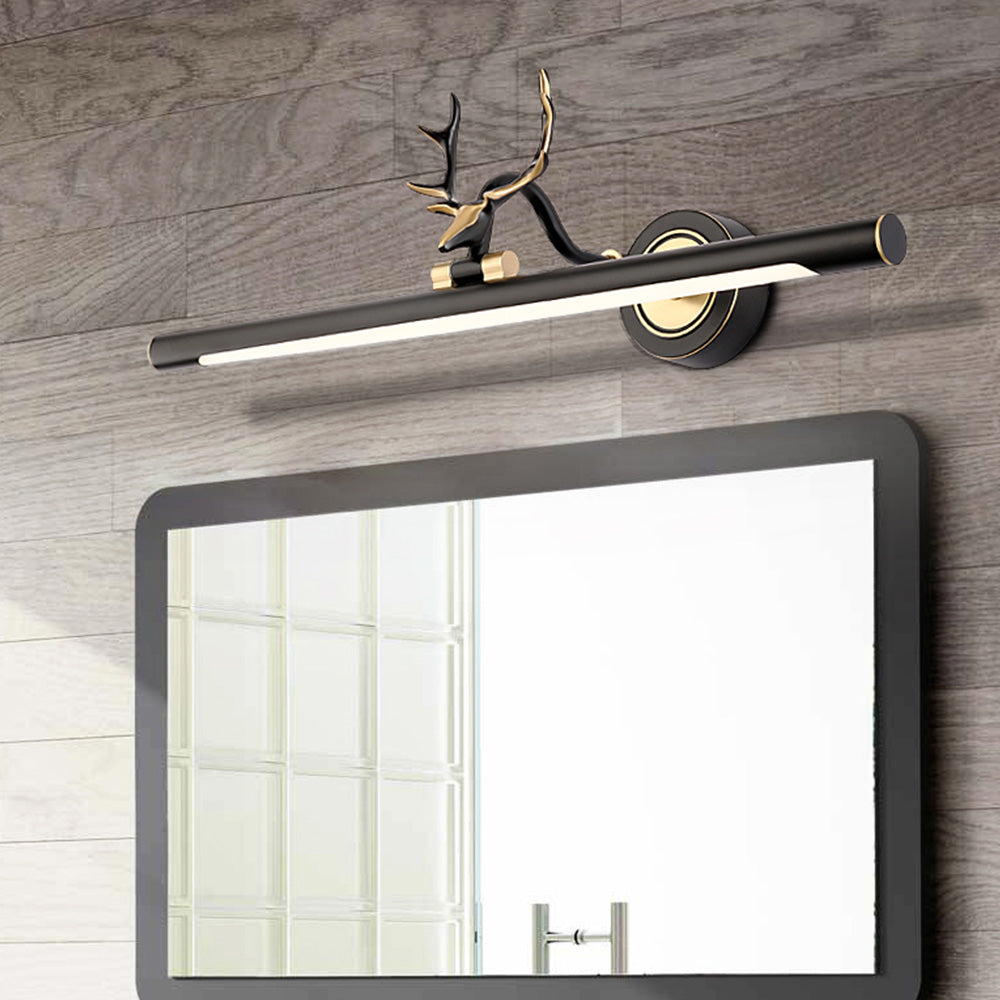 Arisha Decorative Deer Mirror Front Vanity Wall Lamp, Black/Gold