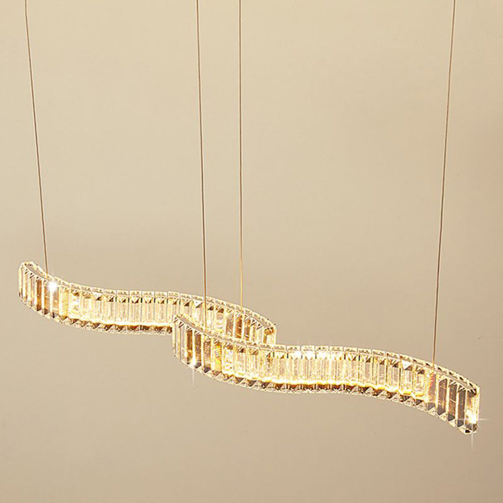 Kristy luksuriøse bølgeformede krystal-/metalpendellampe, sølv/guld
