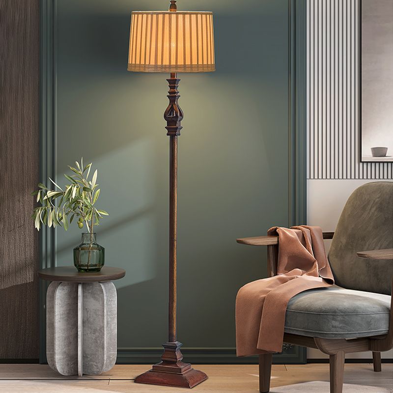 Eryn Vintage Resin/Fabric Standing Floor Lamp, Brown