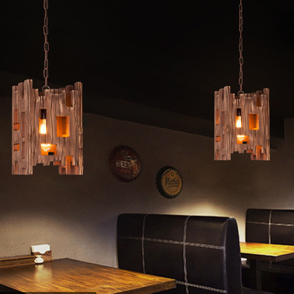 Epoch retro rektangulär lampa i metall och trä