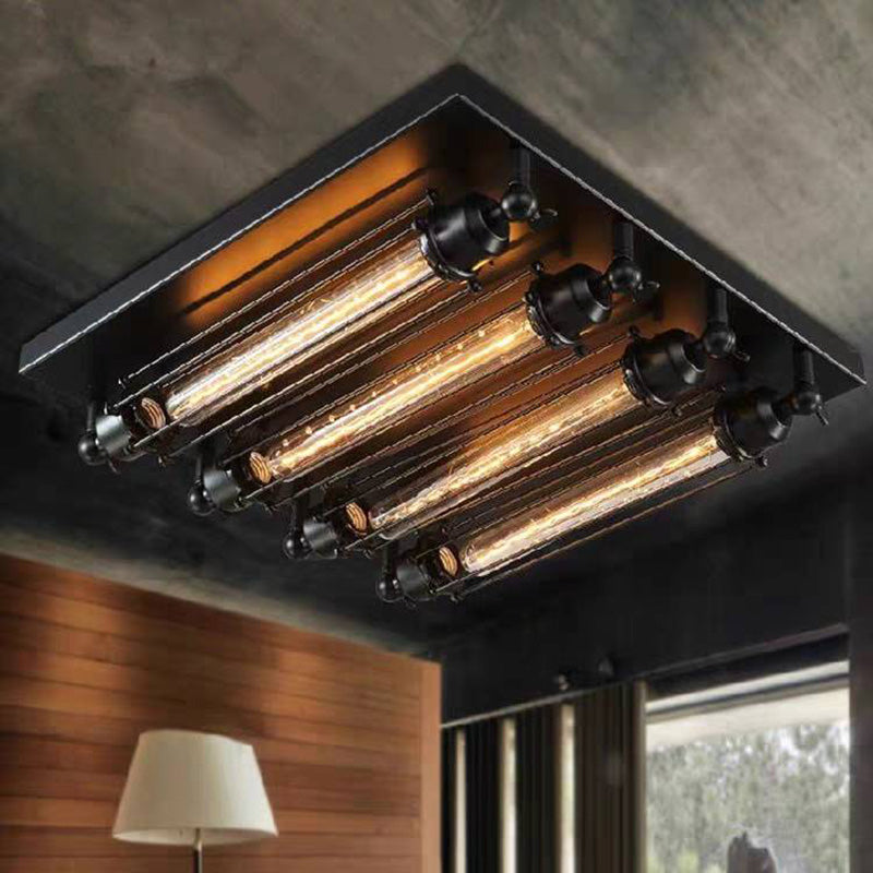 Austin vintage rørformet loftslampe i metal til direkte montering, sort, stue