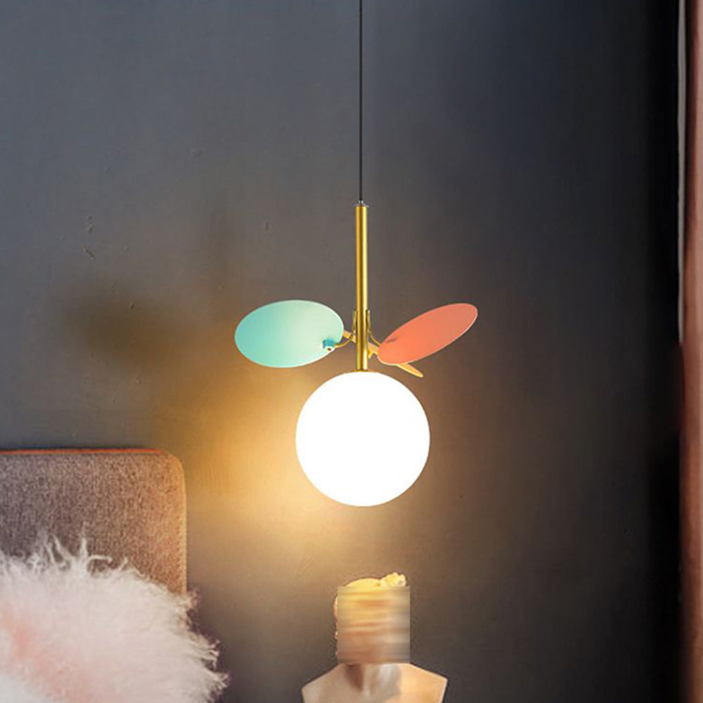 Arisha art déco-klotformad pendellampa, flerfärgad/vit, metall/glas