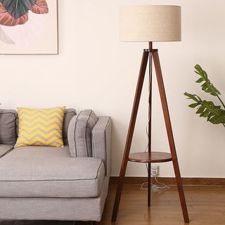 Ozawa Golvlampa Triangel Vintage, Trä/Tyg, Beige, Vardagsrum