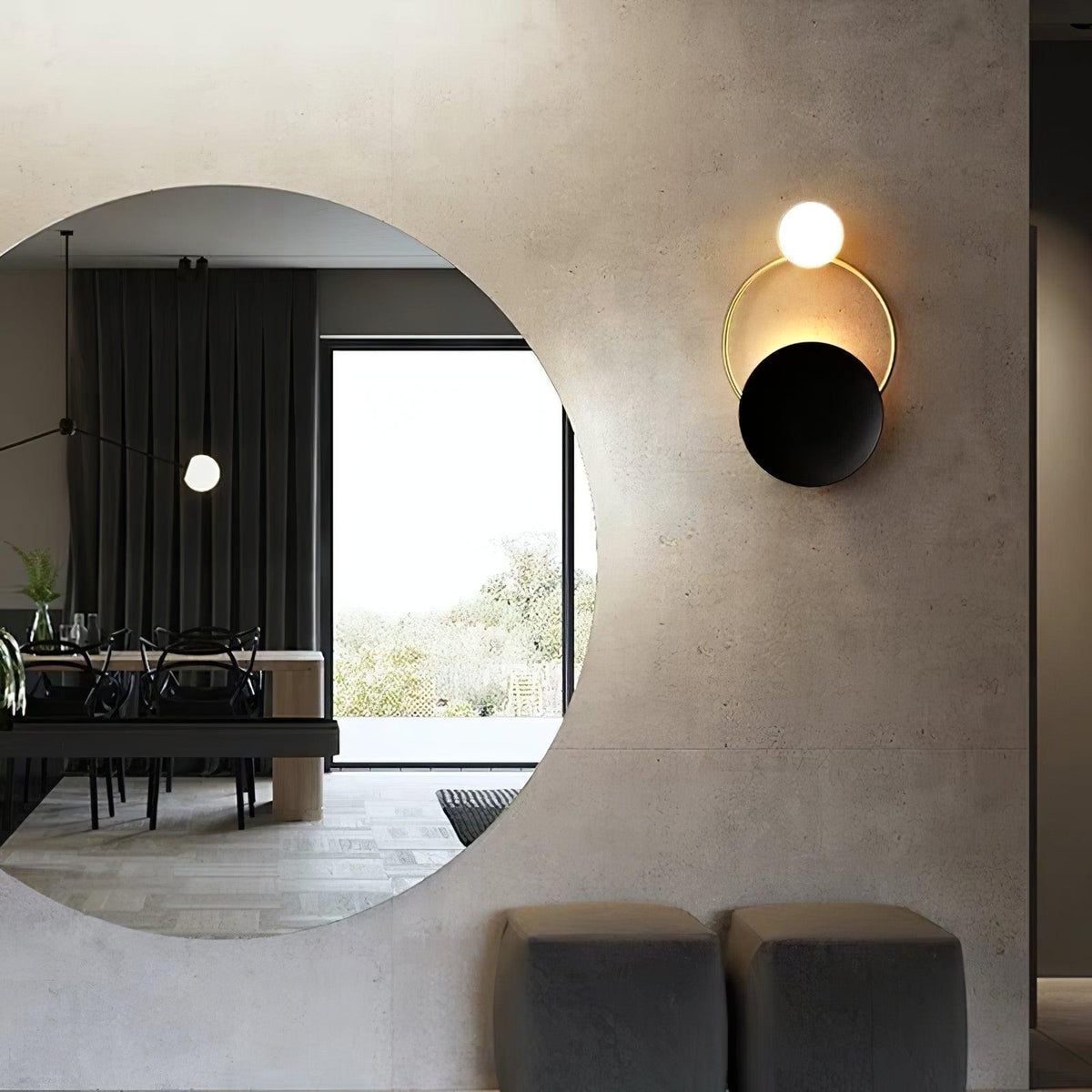 Arisha Modern LED Triple Rings Wall Lamp, Metal/Glass, Gold/Black, Bedroom