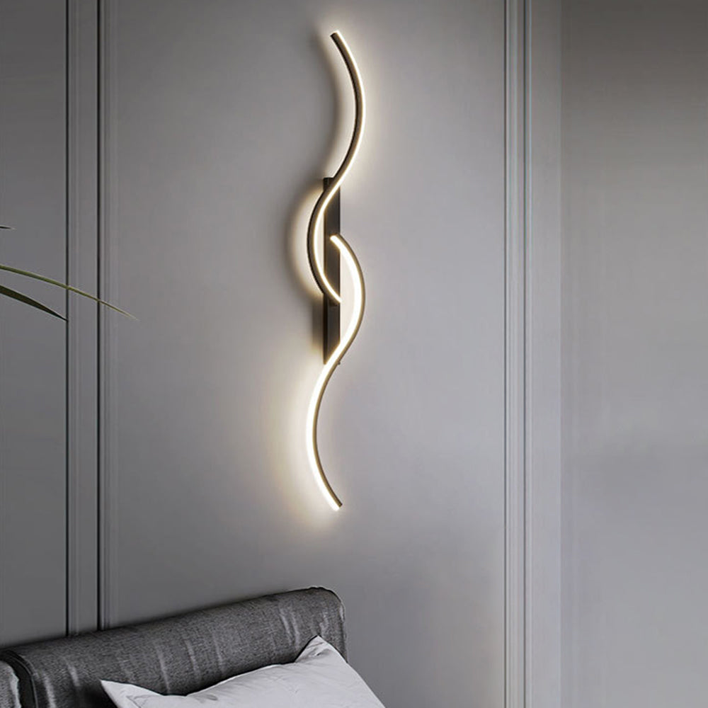Vireth Modern Linear Wave Bedroom Wall Lamp, Black/Gold
