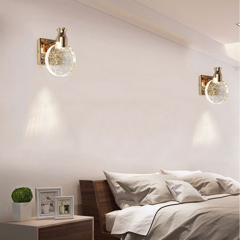 Kristy modern rund vägglampa med kristall för sminkbord, guld/krom