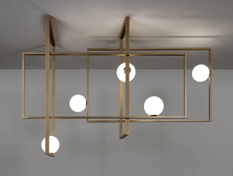 Veliiel moderne geometrisk Mondrian-lysekrone i glas og messing