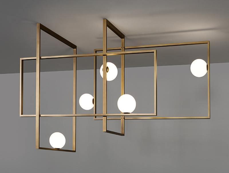 Veliiel moderne geometrisk Mondrian-lysekrone i glas og messing