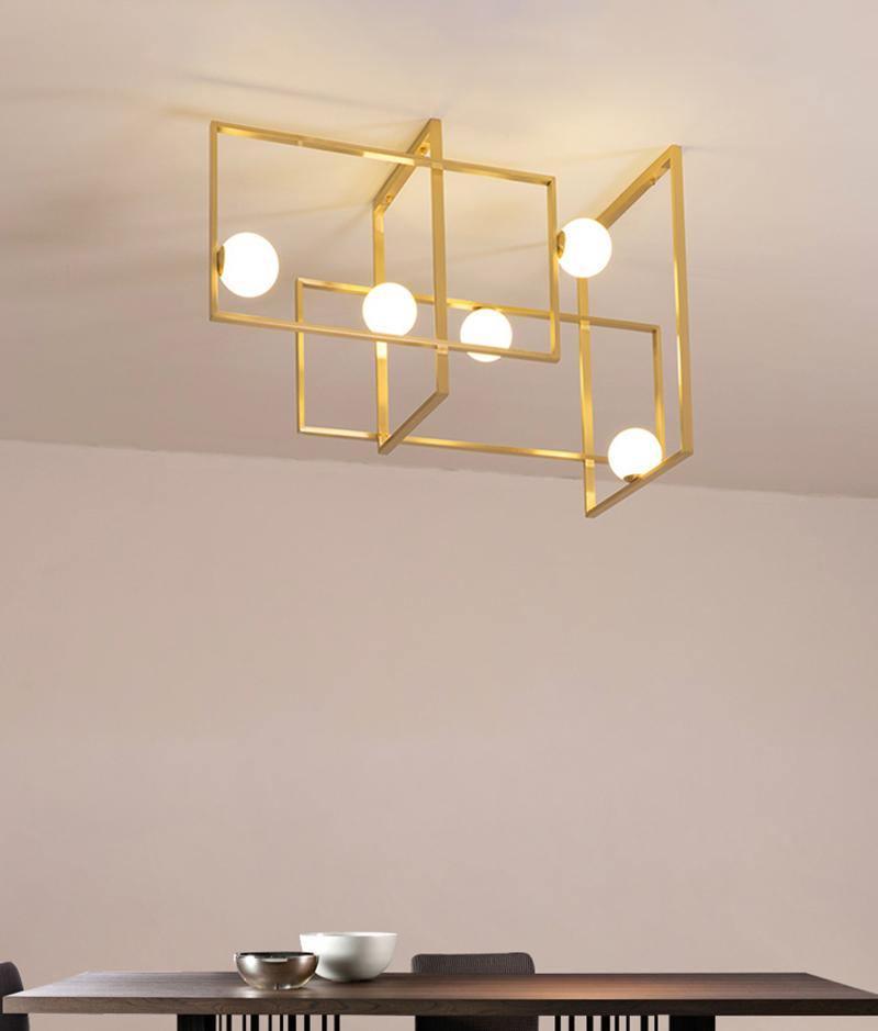 Veliiel moderne geometrisk Mondrian-lysekrone i glas og messing