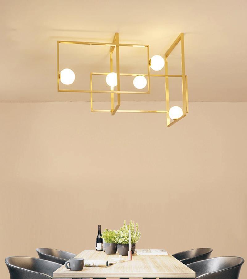 Veliiel moderne geometrisk Mondrian-lysekrone i glas og messing