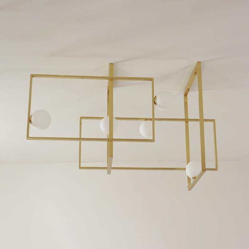 Veliiel moderne geometrisk Mondrian-lysekrone i glas og messing
