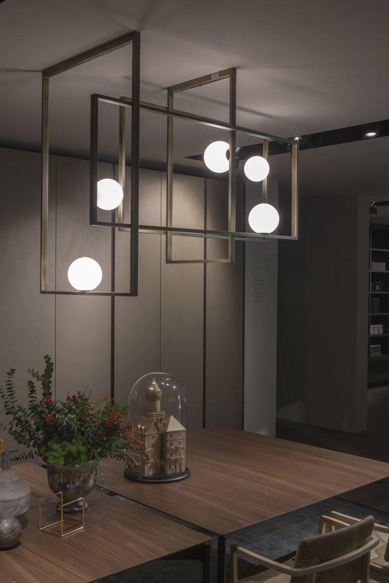 Veliiel moderne geometrisk Mondrian-lysekrone i glas og messing