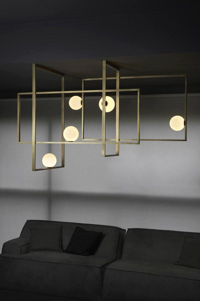 Veliiel moderne geometrisk Mondrian-lysekrone i glas og messing