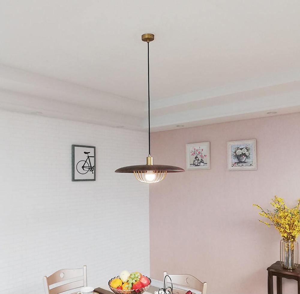 Candeeiro suspenso retro vintage em madeira Rinoira