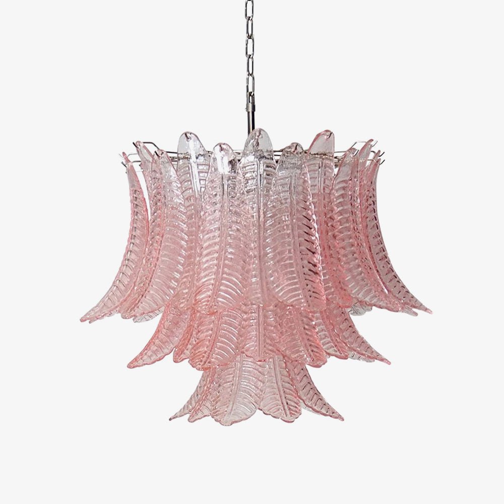 Candeeiro de teto Celiaria luxuoso gracioso de folhas de vidro rosa, com camadas