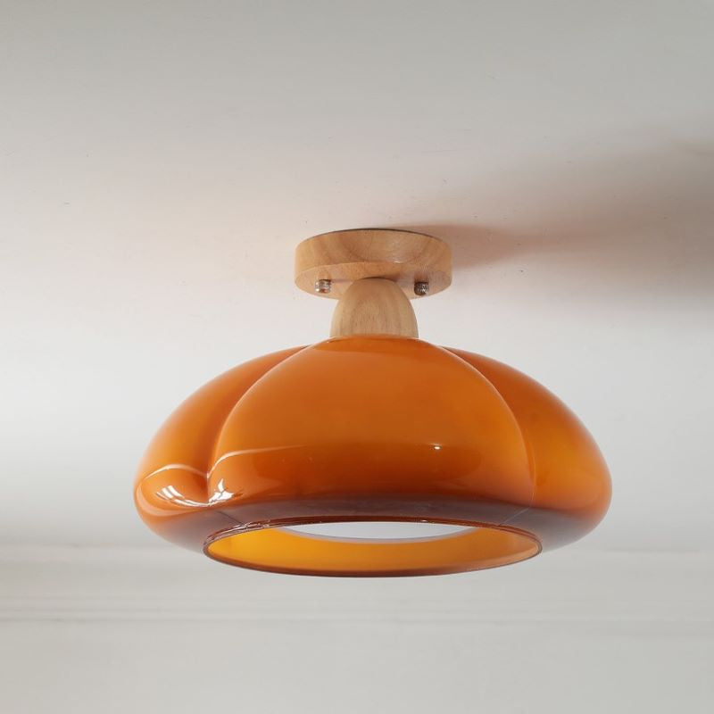 Valentina modern LED-plafond i glas och trä för vardagsrum