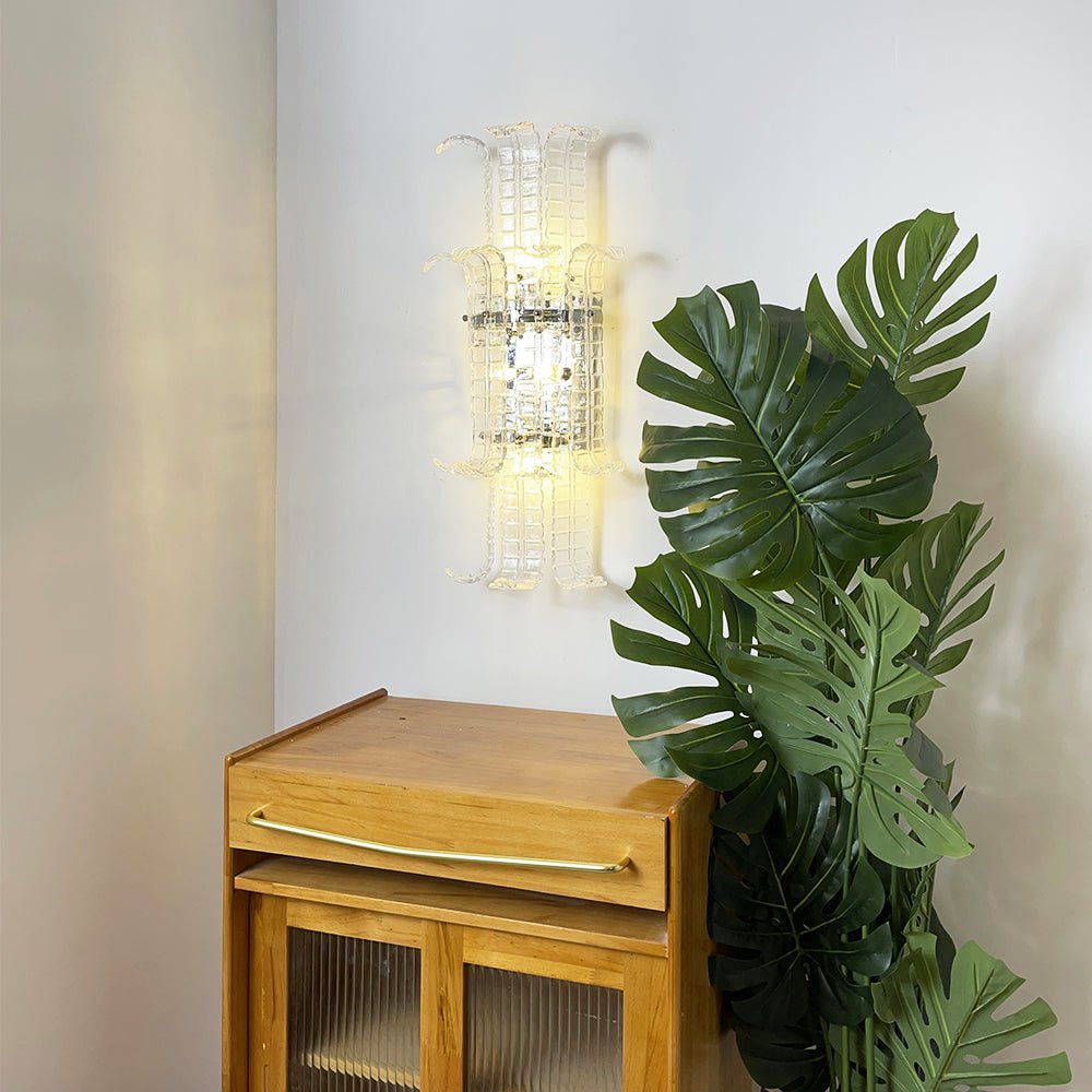 Celearia vägglampa med klar panel i geometriskt Murano-glas