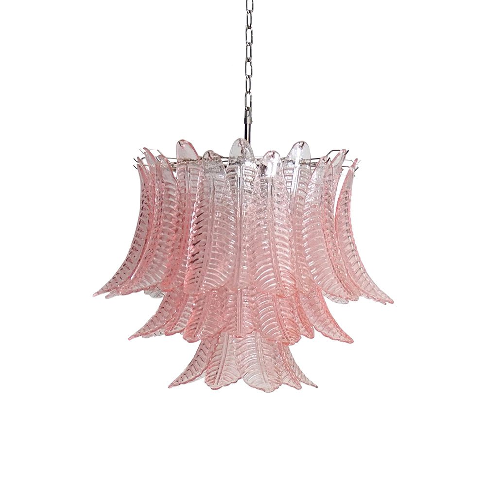 Candeeiro de teto Celiaria luxuoso gracioso de folhas de vidro rosa, com camadas